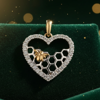 1/5 CTW Diamond Honeycomb Bee Heart Pendant in 10K Two-Tone Gold