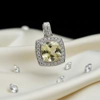 14KT White Gold Cushion Lemon Quartz & Diamond Halo Pendant — 3.7ctw