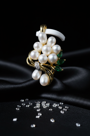 Yellow gold freshwater pearl cluster pendant - full view