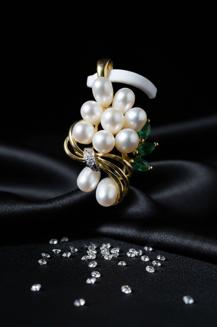 Yellow gold freshwater pearl cluster pendant - full view