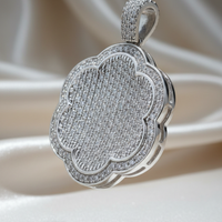 10K white gold .58ctw diamond quatrefoil clover pavé pendant, three-quarter side view
