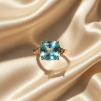 10K Yellow Gold Blue Topaz & Diamond Ring - face-up view