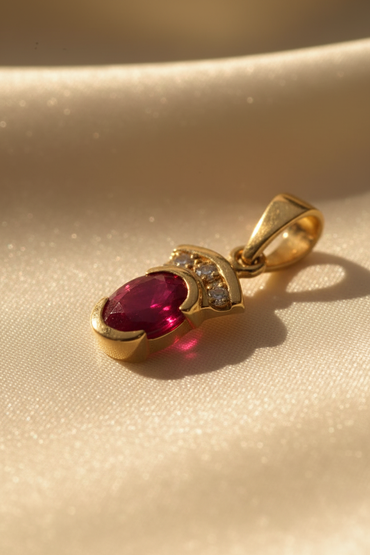14K Yellow Gold Ruby & Diamond Pendant - angle 1