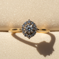 10K Yellow Gold Diamond Oval Cluster Ladies Promise Ring - marketing image detail