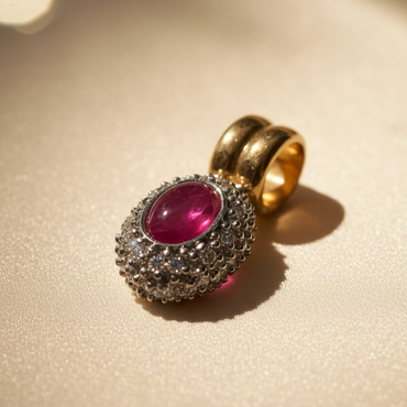 18K Two-Tone Gold Ruby & Diamond Pendant - angle 2