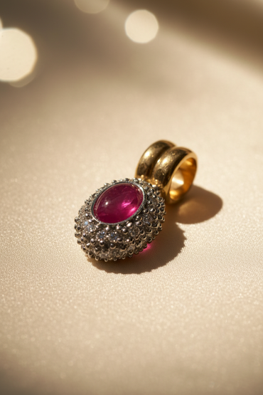 18K Two-Tone Gold Ruby & Diamond Pendant - angle 2