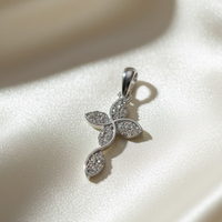 10K White Gold 1/10ctw Natural Diamond Swirl Cross Pendant - angle 3
