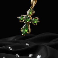 14K Yellow Gold Chrome Diopside Cross Pendant - Three-Quarter Angle