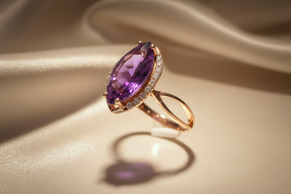 14K Rose Gold Marquise Amethyst and Diamond Halo Ring - three quarter view