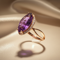 14K Rose Gold Marquise Amethyst and Diamond Halo Ring - three quarter view