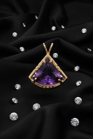 14K Yellow Gold Fan-Cut Amethyst Pendant - Front Close-Up