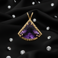 14K Yellow Gold Fan-Cut Amethyst Pendant - Front Close-Up