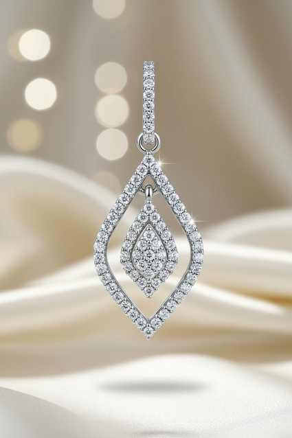 10K white gold .25ctw diamond open teardrop floating cluster pendant, front view