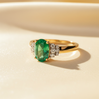 14K Yellow Gold Oval Emerald & Diamond Ring - marketing image 3