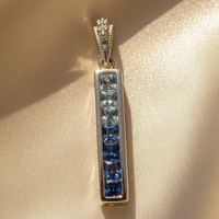 14K White Gold Blue Sapphire Bar Pendant - Gradient Marketing Image