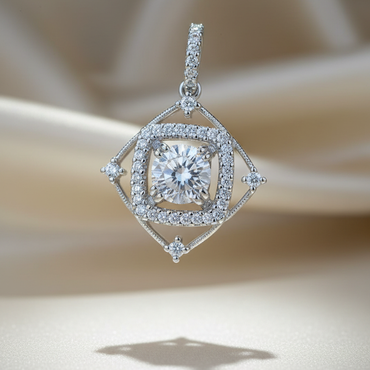 18K white gold diamond halo pendant 1.06 CTW editorial marketing image