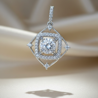 18K white gold diamond halo pendant 1.06 CTW editorial marketing image