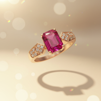 14K Rose Gold Emerald-Cut Ruby & Diamond Ring - Angle View