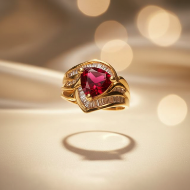 14K Yellow Gold Synthetic Ruby & Diamond Ring - Marketing Image 2