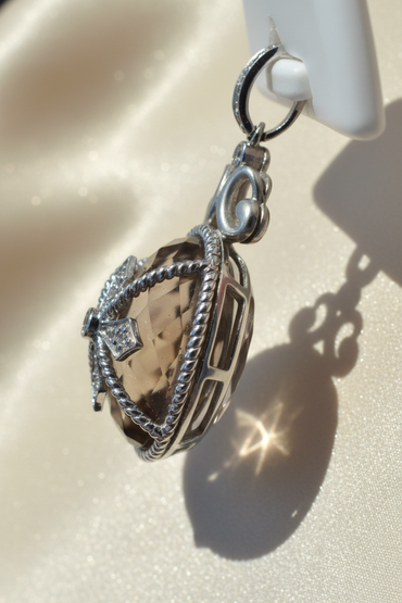 14K white gold smoky quartz and diamond pendant side profile