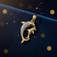 1/12 CTW Diamond Double Dolphin Pendant in 10K Yellow Gold