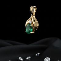 14K White Gold Oval Emerald Diamond Pendant - Three-Quarter Angle