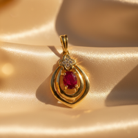 14K Yellow Gold Ruby & Diamond Pendant - angle 3