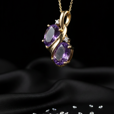 14K White Gold Dual Oval Amethyst Diamond Bypass Pendant - Three-Quarter Angle