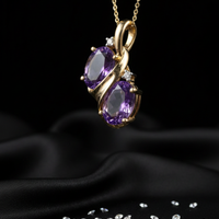 14K White Gold Dual Oval Amethyst Diamond Bypass Pendant - Three-Quarter Angle