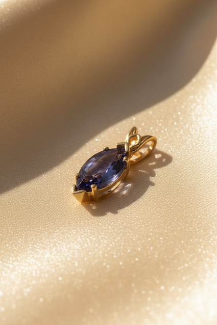 14K Yellow Gold Marquise Tanzanite Pendant - Front View
