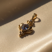 14K Yellow Gold Tanzanite & Diamond Art Nouveau Pendant - Angle View