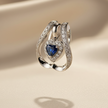 18K White Gold Heart Blue Sapphire & Diamond Pendant - Editorial Angle