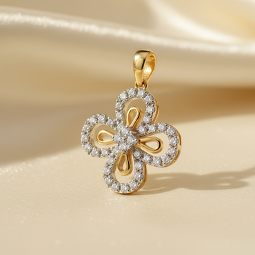 14K Yellow Gold Diamond Quatrefoil Flower Pendant - marketing image 2