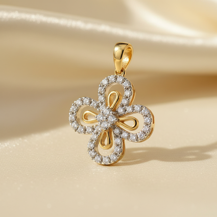 14K Yellow Gold Diamond Quatrefoil Flower Pendant - marketing image 2