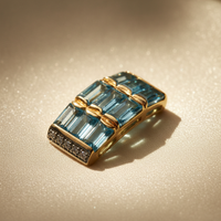 14K yellow gold blue topaz and diamond slide pendant, front view