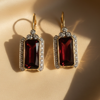 14K Yellow Gold Garnet and Diamond Leverback Earrings - Marketing Image 1