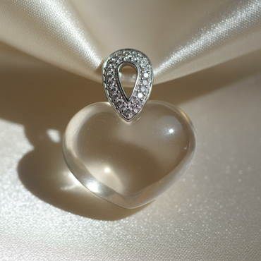 14K White Gold Heart Smoky Quartz and Diamond Pendant - front view