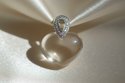 14K White Gold Heart Smoky Quartz and Diamond Pendant - front view