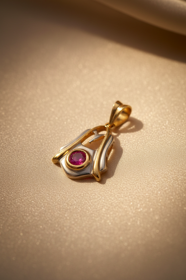 14K Two-Tone Gold Ruby Pendant - angle 2