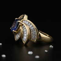 14K Yellow Gold Oval Tanzanite Baguette Diamond Art Deco Ring - Side Profile