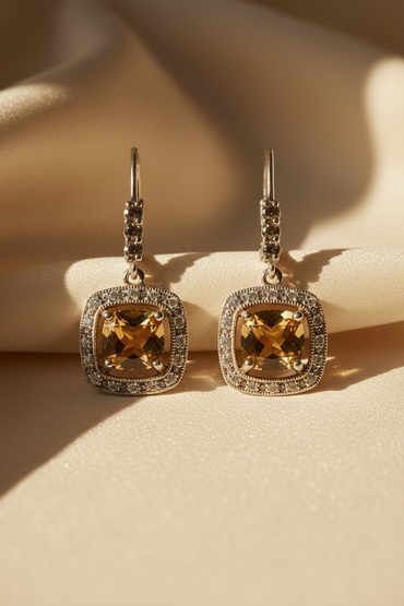 Sterling Silver Citrine Smokey Quartz Diamond Leverback Earrings - Marketing Image 2