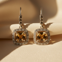 Sterling Silver Citrine Smokey Quartz Diamond Leverback Earrings - Marketing Image 2