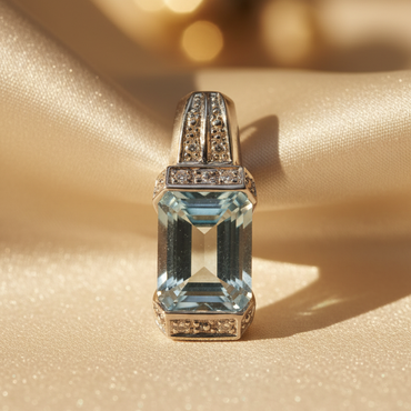 14K White Gold Emerald-Cut Aquamarine & Diamond Pendant - editorial front
