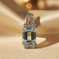 14K White Gold Emerald-Cut Aquamarine & Diamond Pendant - editorial front