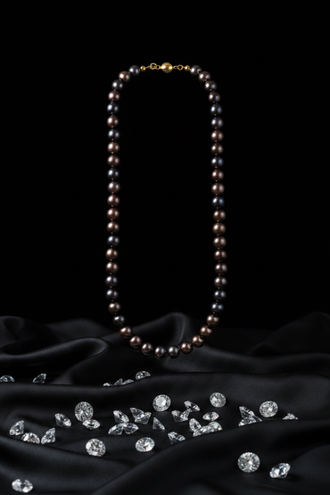 Dark freshwater pearl strand necklace - full draped view
