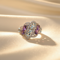 Sterling silver amethyst and aquamarine multi-stone ring - editorial marketing image 2