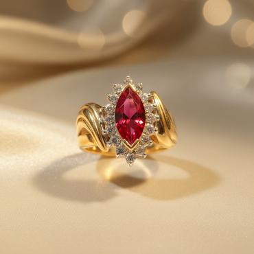 10K Two-Tone Gold Marquise Created Ruby & Diamond Halo Ring - Marketing Image 1