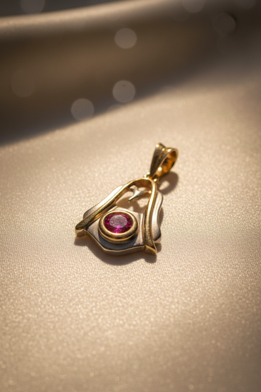14K Two-Tone Gold Ruby Pendant - angle 1