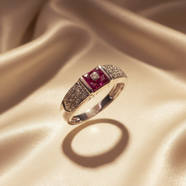 14K White Gold Princess Ruby & Diamond Band Ring - editorial top view