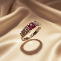 14K White Gold Princess Ruby & Diamond Band Ring - editorial top view